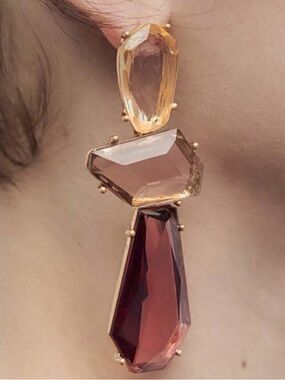 Gold Earrings with Amber, Champagne and Deep Garnet Stones